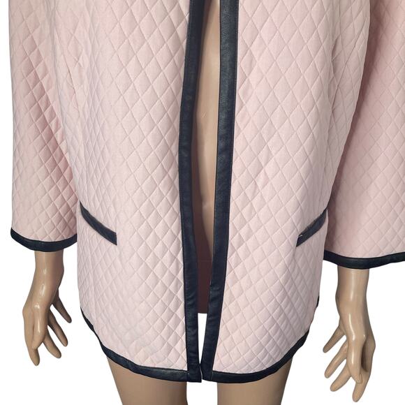 Joan Rivers Quilted Jacket Womens Large Pink Faux Leather Black Trim - Picture 8 of 10